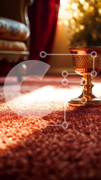 Intra Συλλεκτικό Ξύλινο Παζλ Plywood  4mm - Χρυσό Δισκοπότηρο στο κόκκινο χαλί μπροστά από το χριστουγεννιάτικο δέντρο Σε Ξύλινο Κουτί - Διαστάσεις: 10x10 cm – 25 κομμάτια