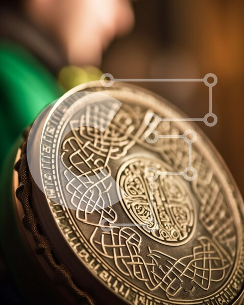 Intra Συλλεκτικό Ξύλινο Παζλ Plywood  4mm - Κοντινή λήψη του παραδοσιακού ιρλανδικού Bodhran με σχέδιο Celtic Knotwork Σε Ξύλινο Κουτί - Διαστάσεις Puzzle: 10x10 cm – 25 κομμάτια