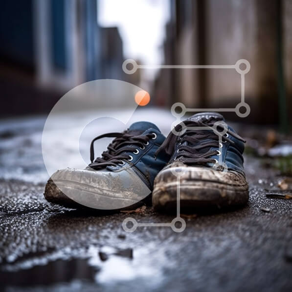 Intra Συλλεκτικό Ξύλινο Παζλ Plywood  4mm - Grimy αθλητικά παπούτσια ξαπλωμένα σε ένα εγκαταλελειμμένο δρομάκι Σε Ξύλινο Κουτί - Διαστάσεις Puzzle: 10x10 cm – 25 κομμάτια