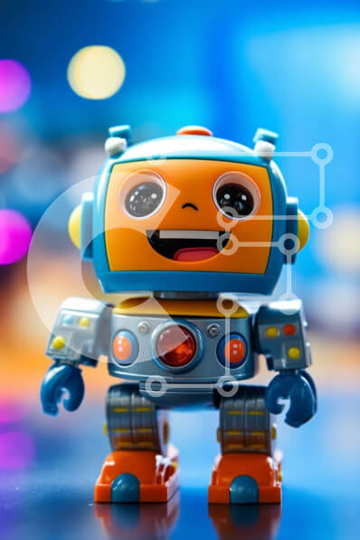 Intra Συλλεκτικό Ξύλινο Παζλ Plywood  4mm - Χαρούμενο παιχνίδι ρομπότ σε μπλε και πορτοκαλί στολή Σε Ξύλινο Κουτί - Διαστάσεις: 10x10 cm – 25 κομμάτια