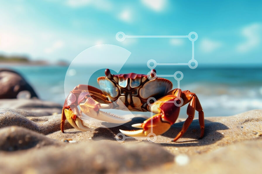 Intra Συλλεκτικό Ξύλινο Παζλ Plywood  4mm - Όμορφη εικόνα ενός κόκκινου καβουριού σε μια αμμώδη παραλία Σε Ξύλινο Κουτί - Διαστάσεις: 10x10 cm – 25 κομμάτια