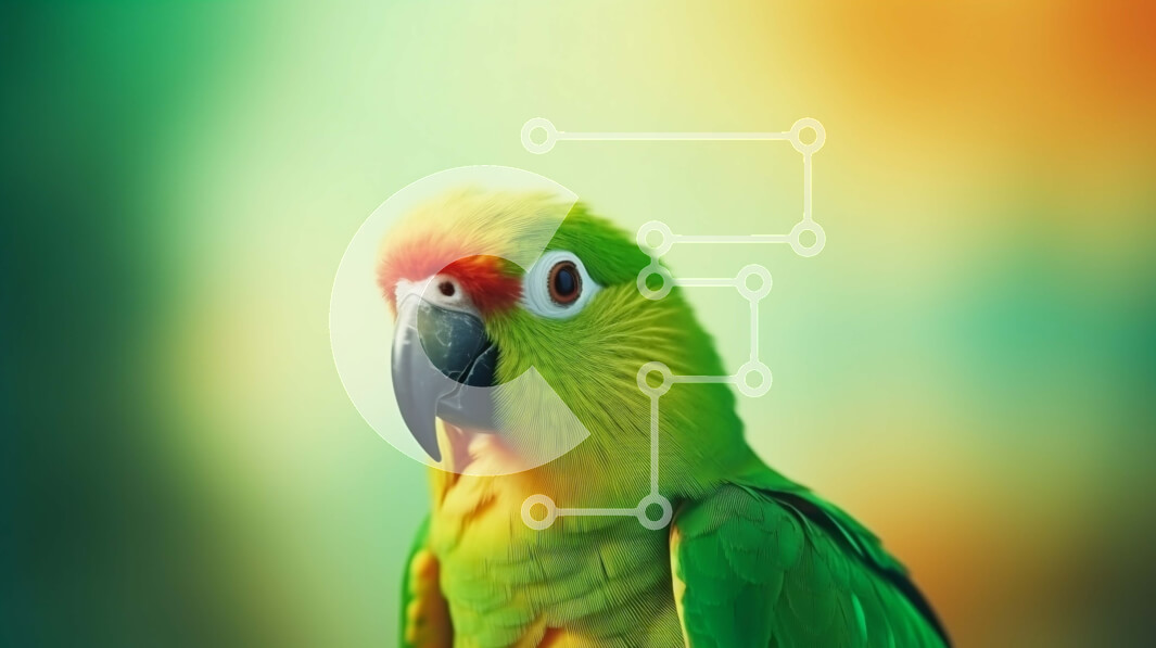 Intra Συλλεκτικό Ξύλινο Παζλ Plywood  4mm - Πράσινος και κίτρινος παπαγάλος σε ένα αφηρημένο φόντο Σε Ξύλινο Κουτί - Διαστάσεις: 10x10 cm – 25 κομμάτια