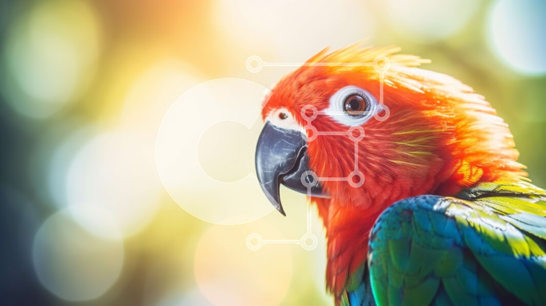 Σετ των 2 Intra Συλλεκτικό Ξύλινο Παζλ Plywood  4mm - Πολύχρωμος παπαγάλος που στέκεται στο προσκήνιο Σε Ξύλινο Κουτί - Διαστάσεις: 10x10 cm – 25 κομμάτια