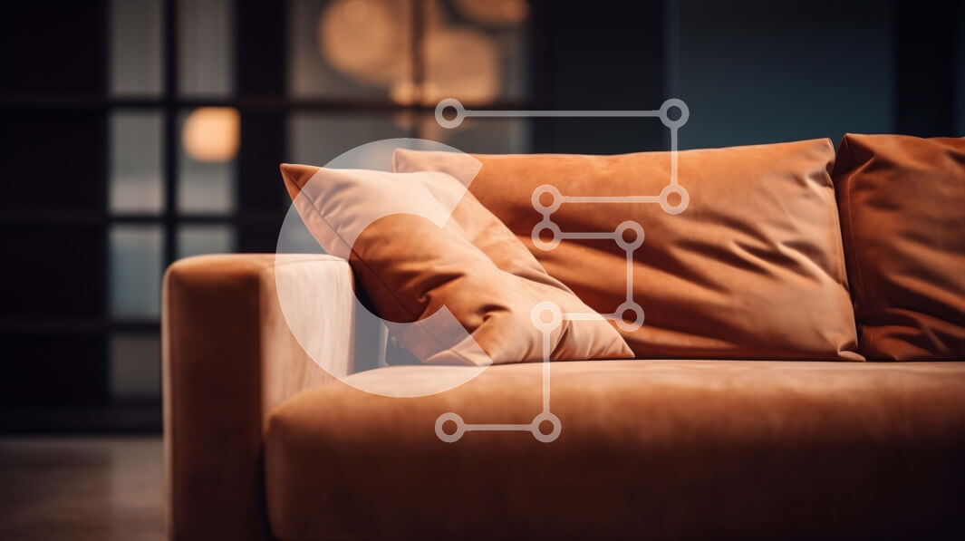 Intra Συλλεκτικό Ξύλινο Παζλ Plywood  4mm - Καφέ καναπές με πορτοκαλί μαξιλάρια σε δωμάτιο με χαμηλό φωτισμό Σε Ξύλινο Κουτί - Διαστάσεις Puzzle: 10x10 cm – 25 κομμάτια