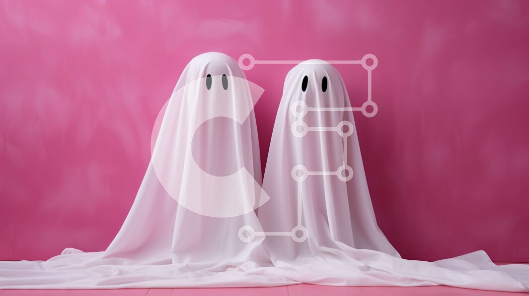 Intra Συλλεκτικό Ξύλινο Παζλ Plywood  4mm - Δύο φαντάσματα με λευκή στολή σε ροζ φόντο τοίχο Σε Ξύλινο Κουτί - Διαστάσεις Puzzle: 10x10 cm – 25 κομμάτια