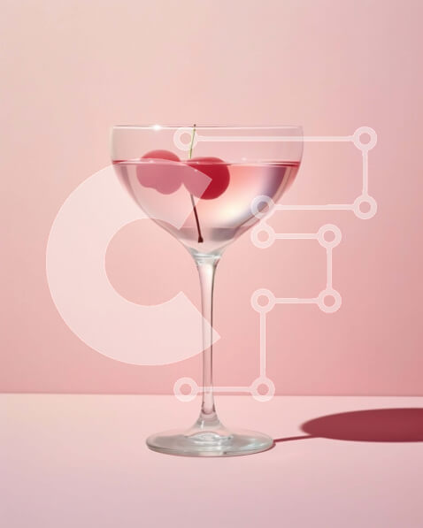 Σετ των 2 Intra Συλλεκτικό Ξύλινο Παζλ Plywood  4mm - Δροσιστικό ροζ ρόφημα με κεράσια σε ποτήρι Martini σε ροζ επιφάνεια Σε Ξύλινο Κουτί - Διαστάσεις: 10x10 cm – 25 κομμάτια