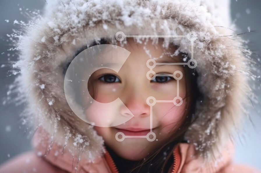 Intra Συλλεκτικό Ξύλινο Παζλ Plywood  4mm - Αξιολάτρευτη εικόνα νεαρής κοπέλας με ροζ μπουφάν και κουκούλα στο χιόνι Σε Ξύλινο Κουτί - Διαστάσεις Puzzle: 10x10 cm – 25 κομμάτια