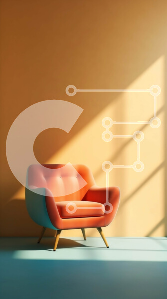 Intra Συλλεκτικό Ξύλινο Παζλ Plywood  4mm - Άνετος πορτοκαλί καναπές σε δωμάτιο με πολύχρωμους τοίχους και πάτωμα Σε Ξύλινο Κουτί - Διαστάσεις Puzzle: 10x10 cm – 25 κομμάτια