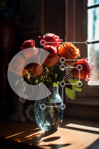 Σετ των 2 Intra Συλλεκτικό Ξύλινο Παζλ Plywood  4mm - Όμορφη εικόνα με τριαντάφυλλα σε ένα ηλιόλουστο περβάζι Σε Ξύλινο Κουτί - Διαστάσεις: 10x10 cm – 25 κομμάτια