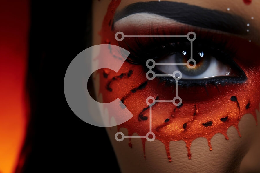 Intra Συλλεκτικό Ξύλινο Παζλ Plywood  4mm - Γυναίκα με κόκκινο και πορτοκαλί μακιγιάζ στα μάτια της Σε Ξύλινο Κουτί - Διαστάσεις Puzzle: 10x10 cm – 25 κομμάτια