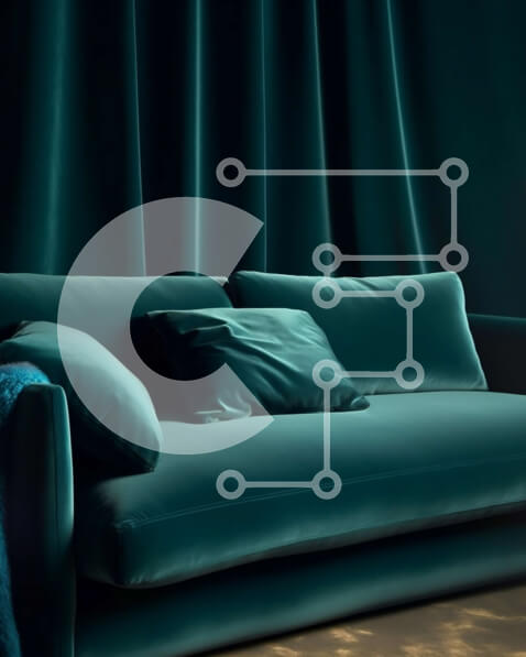 Intra Συλλεκτικό Ξύλινο Παζλ Plywood  4mm - Κομψός μπλε βελούδινος καναπές σε δωμάτιο με χαμηλό φωτισμό Σε Ξύλινο Κουτί - Διαστάσεις Puzzle: 10x10 cm – 25 κομμάτια