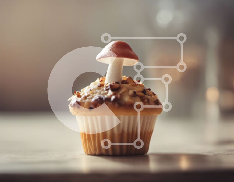 Σετ των 2 Intra Συλλεκτικό Ξύλινο Παζλ Plywood  4mm - Μικρό cupcake σε σχήμα μανιταριού σε ένα ξύλινο τραπέζι Σε Ξύλινο Κουτί - Διαστάσεις: 10x10 cm – 25 κομμάτια