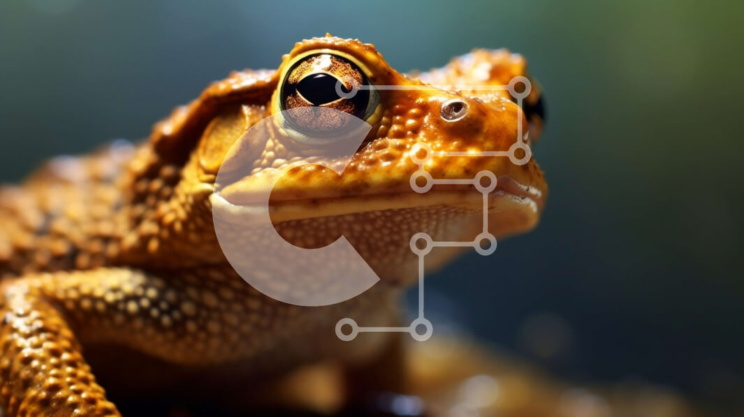 Intra Συλλεκτικό Ξύλινο Παζλ Plywood  4mm - Έντονη κοντινή λήψη του προσώπου ενός βατράχου με μεγάλα μάτια και μικρό στόμα Σε Ξύλινο Κουτί - Διαστάσεις: 10x10 cm – 25 κομμάτια