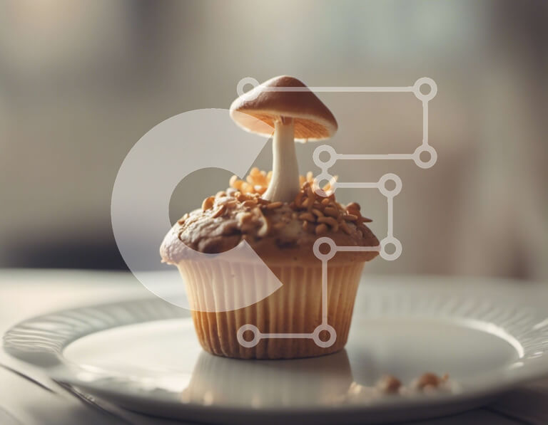 Σετ των 2 Intra Συλλεκτικό Ξύλινο Παζλ Plywood  4mm - Cupcake σε σχήμα μανιταριού με ξηρούς καρπούς σε λευκό πιάτο Σε Ξύλινο Κουτί - Διαστάσεις: 10x10 cm – 25 κομμάτια