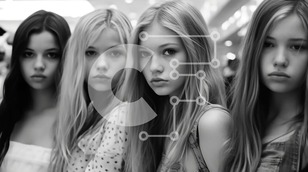 Intra Συλλεκτικό Ξύλινο Παζλ Plywood  4mm - Ομάδα νεαρών γυναικών με μακριά ξανθά μαλλιά και μπλε μάτια Σε Ξύλινο Κουτί - Διαστάσεις Puzzle: 10x10 cm – 25 κομμάτια