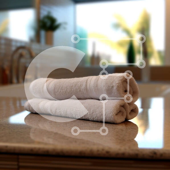 Intra Συλλεκτικό Ξύλινο Παζλ Plywood  4mm - Άποψη από κοντά των όμορφα διπλωμένων λευκών πετσετών μπάνιου σε μαρμάρινο πάγκο Σε Ξύλινο Κουτί - Διαστάσεις Puzzle: 10x10 cm – 25 κομμάτια