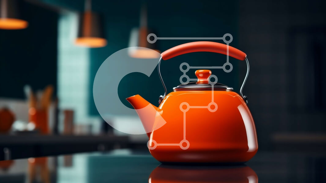 Intra Συλλεκτικό Ξύλινο Παζλ Plywood  4mm - Πορτοκαλί βραστήρας σε μαύρο πάγκο στην κουζίνα Σε Ξύλινο Κουτί - Διαστάσεις Puzzle: 10x10 cm – 25 κομμάτια