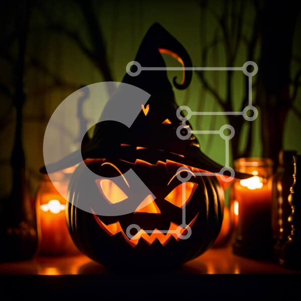 Intra Συλλεκτικό Ξύλινο Παζλ Plywood  4mm - Τρομακτική εικόνα ενός Jack-o-Lantern με αναμμένα κεριά Σε Ξύλινο Κουτί - Διαστάσεις: 10x10 cm – 25 κομμάτια