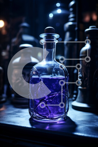 Intra Συλλεκτικό Ξύλινο Παζλ Plywood  4mm - Εκπληκτική εικόνα του μωβ υγρού σε ένα μπουκάλι σε ένα τραπέζι Σε Ξύλινο Κουτί - Διαστάσεις: 10x10 cm – 25 κομμάτια