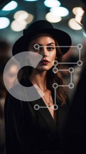 Intra Συλλεκτικό Ξύλινο Παζλ Plywood  4mm - Σοβαρή γυναίκα με μαύρο καπέλο και φόρεμα που κοιτάζει κατευθείαν την κάμερα Σε Ξύλινο Κουτί - Διαστάσεις Puzzle: 10x10 cm – 25 κομμάτια