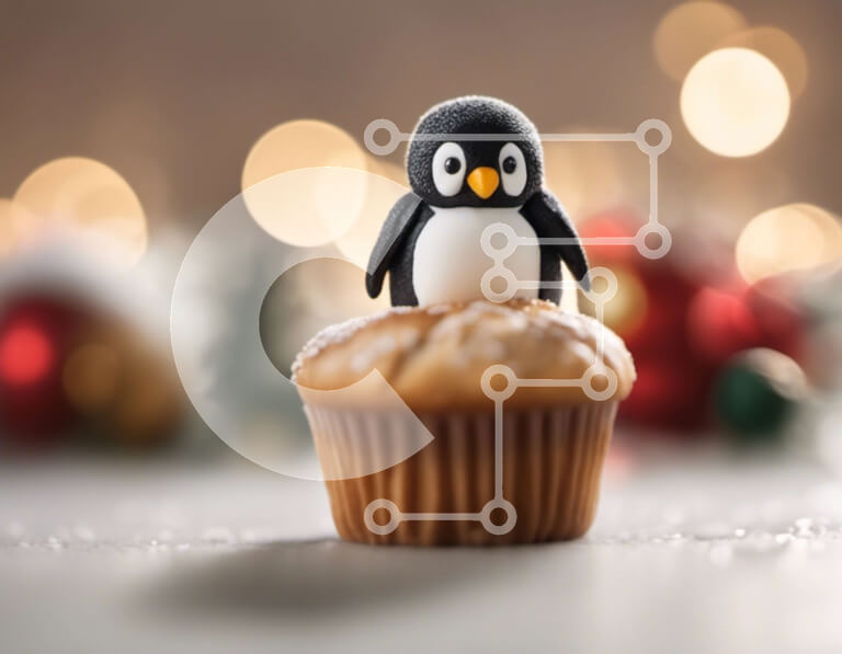 Intra Συλλεκτικό Ξύλινο Παζλ Plywood  4mm - Ειδώλιο πιγκουίνου σε χριστουγεννιάτικο cupcake με νιφάδες χιονιού Σε Ξύλινο Κουτί - Διαστάσεις Puzzle: 10x10 cm – 25 κομμάτια