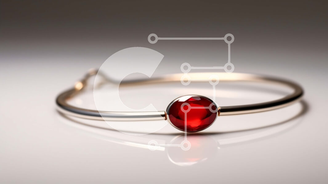 Intra Συλλεκτικό Ξύλινο Παζλ Plywood  4mm - Χρυσό βραχιόλι με οβάλ κόκκινη πέτρα Σε Ξύλινο Κουτί - Διαστάσεις Puzzle: 10x10 cm – 25 κομμάτια