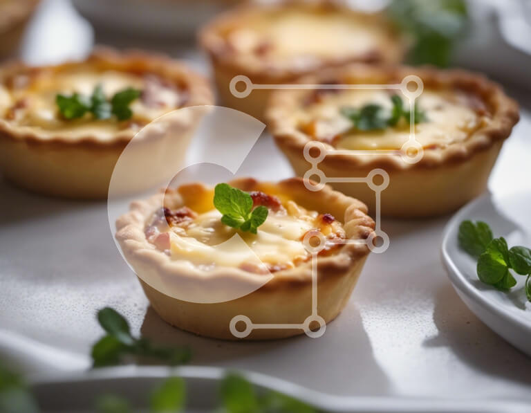 Σετ των 2 Intra Συλλεκτικό Ξύλινο Παζλ Plywood  4mm - Ομάδα μίνι τάρτες με γαρνιτούρα τυριού και μαϊντανού σε λευκά πιάτα Σε Ξύλινο Κουτί - Διαστάσεις: 10x10 cm – 25 κομμάτια