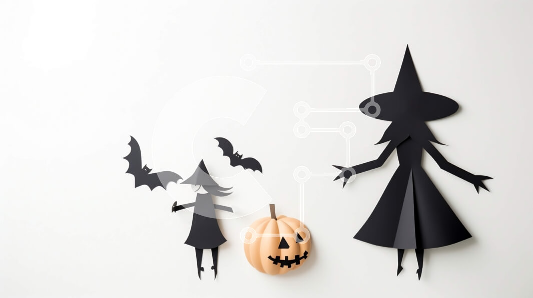 Intra Συλλεκτικό Ξύλινο Παζλ Plywood  4mm - Χαρτί κοψίματα μάγισσας και παιδιού απόκριες με κολοκύθα σε άσπρο φόντο Σε Ξύλινο Κουτί - Διαστάσεις Puzzle: 10x10 cm – 25 κομμάτια