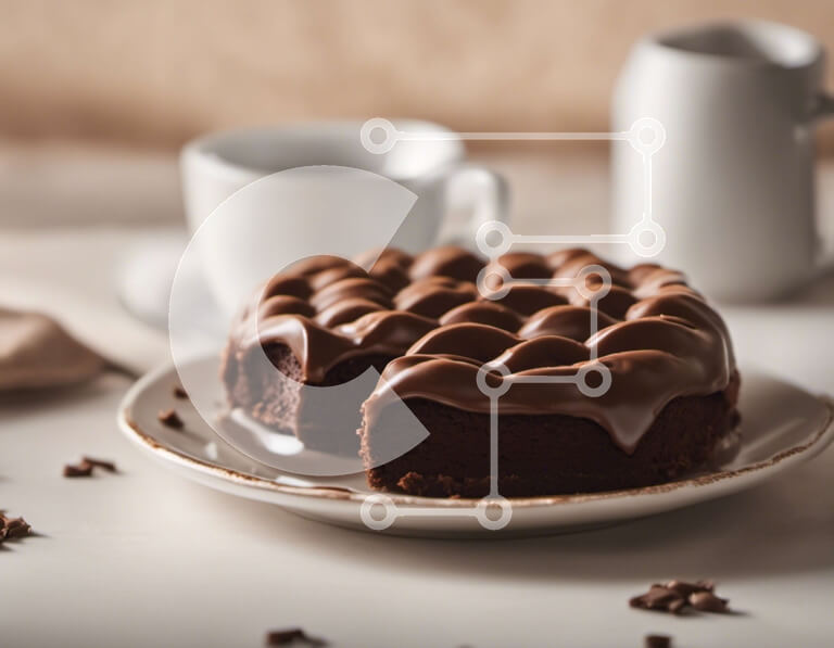 Σετ των 2 Intra Συλλεκτικό Ξύλινο Παζλ Plywood  4mm - Νόστιμο κέικ σοκολάτας σε λευκό πιάτο Σε Ξύλινο Κουτί - Διαστάσεις: 10x10 cm – 25 κομμάτια