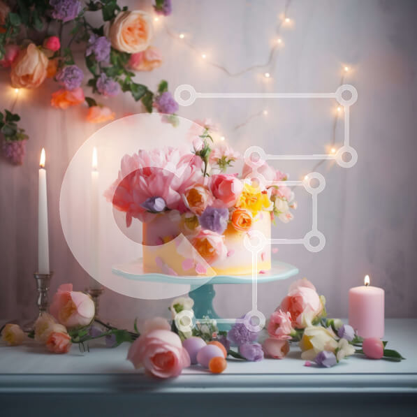 Σετ των 2 Intra Συλλεκτικό Ξύλινο Παζλ Plywood  4mm - Όμορφη τούρτα γενεθλίων με λουλούδια σε ένα τραπέζι μπροστά από το παράθυρο Σε Ξύλινο Κουτί - Διαστάσεις: 10x10 cm – 25 κομμάτια