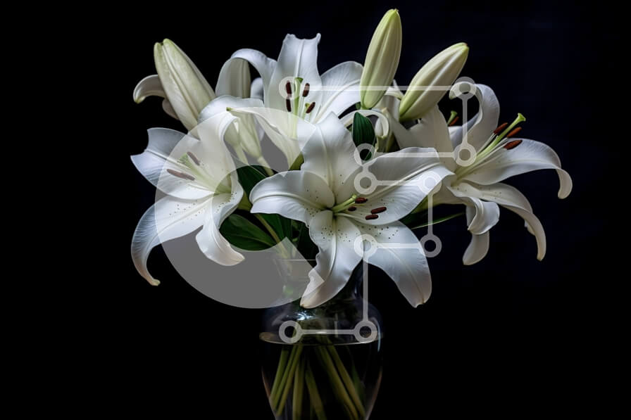 Intra Συλλεκτικό Ξύλινο Παζλ Plywood  4mm - Εκπληκτική εικόνα λευκών κρίνων σε βάζο σε μαύρο φόντο Σε Ξύλινο Κουτί - Διαστάσεις Puzzle: 10x10 cm – 25 κομμάτια