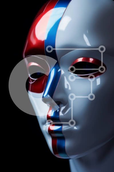 Intra Συλλεκτικό Ξύλινο Παζλ Plywood  4mm - Μανεκέν με πρόσωπο ζωγραφισμένο σε κόκκινο, λευκό και μπλε ρίγες Σε Ξύλινο Κουτί - Διαστάσεις Puzzle: 10x10 cm – 25 κομμάτια