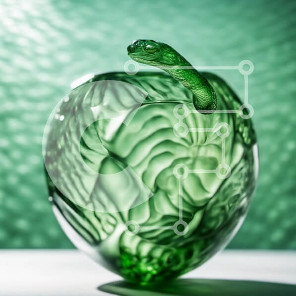 Intra Συλλεκτικό Ξύλινο Παζλ Plywood  4mm - Πράσινο μήλο με φίδι τυλιγμένο γύρω του Σε Ξύλινο Κουτί - Διαστάσεις: 10x10 cm – 25 κομμάτια