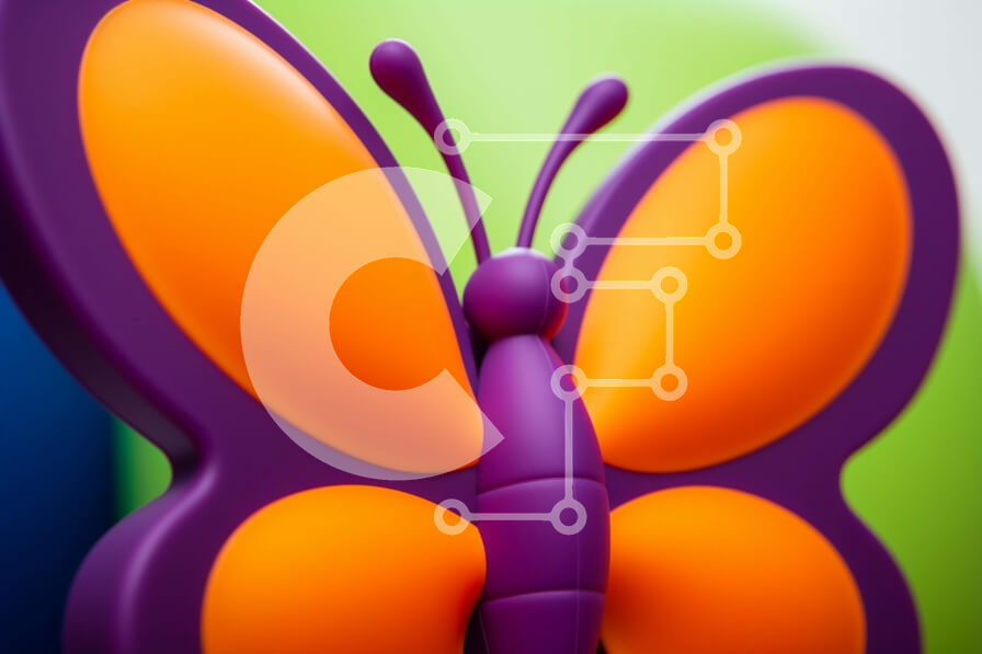 Intra Συλλεκτικό Ξύλινο Παζλ Plywood  4mm - τρισδιάστατη πορτοκαλί και μοβ πεταλούδα σε πολύχρωμα φόντο Σε Ξύλινο Κουτί - Διαστάσεις: 10x10 cm – 25 κομμάτια