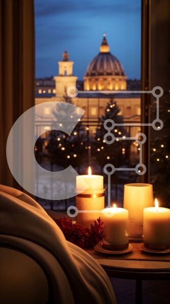 Intra Συλλεκτικό Ξύλινο Παζλ Plywood  4mm - Κεριά στο κρεβάτι με θέα στον ορίζοντα της πόλης Σε Ξύλινο Κουτί - Διαστάσεις Puzzle: 10x10 cm – 25 κομμάτια