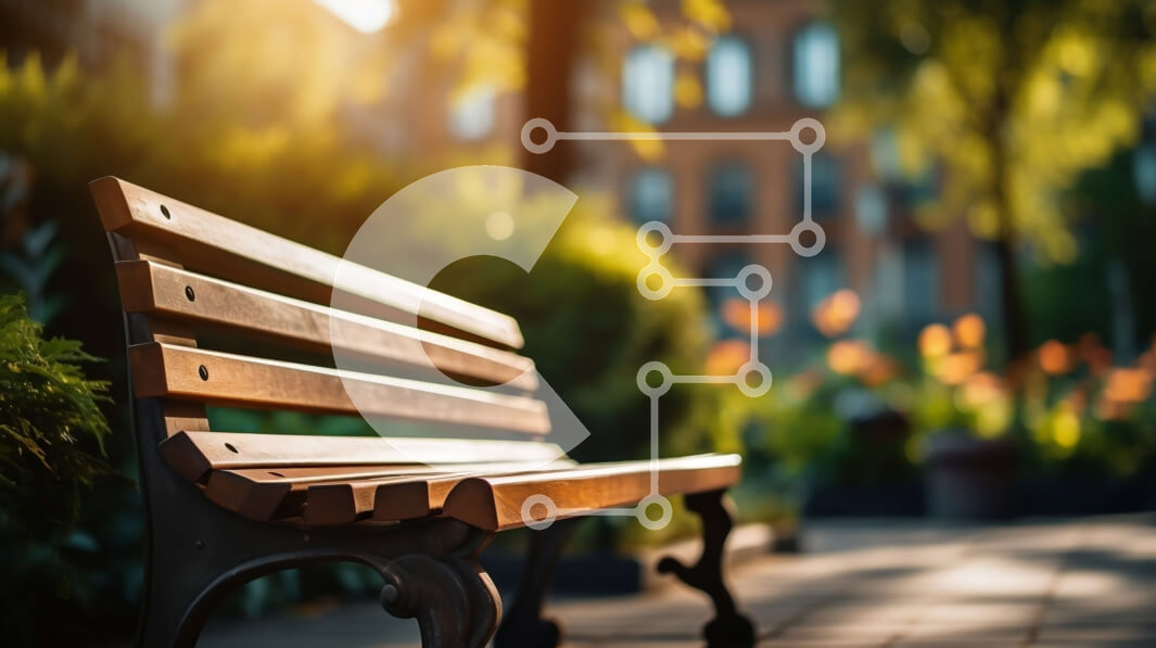 Intra Συλλεκτικό Ξύλινο Παζλ Plywood  4mm - Ξύλινος πάγκος στο πεζοδρόμιο με δέντρα και κτίρια στο παρασκήνιο Σε Ξύλινο Κουτί - Διαστάσεις Puzzle: 10x10 cm – 25 κομμάτια