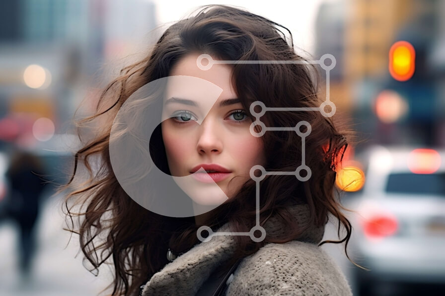 Intra Συλλεκτικό Ξύλινο Παζλ Plywood  4mm - Γυναίκα που κοιτάζει μακριά σε έναν δρόμο της πόλης Σε Ξύλινο Κουτί - Διαστάσεις Puzzle: 10x10 cm – 25 κομμάτια