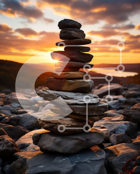 Intra Συλλεκτικό Ξύλινο Παζλ Plywood  4mm - Όμορφη εικόνα μιας στοίβας βράχων στο ηλιοβασίλεμα Σε Ξύλινο Κουτί - Διαστάσεις: 10x10 cm – 25 κομμάτια