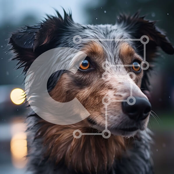 Intra Συλλεκτικό Ξύλινο Παζλ Plywood  4mm - Σοβαρός σκύλος με βρεγμένο τρίχωμα και κολάρο Σε Ξύλινο Κουτί - Διαστάσεις: 10x10 cm – 25 κομμάτια