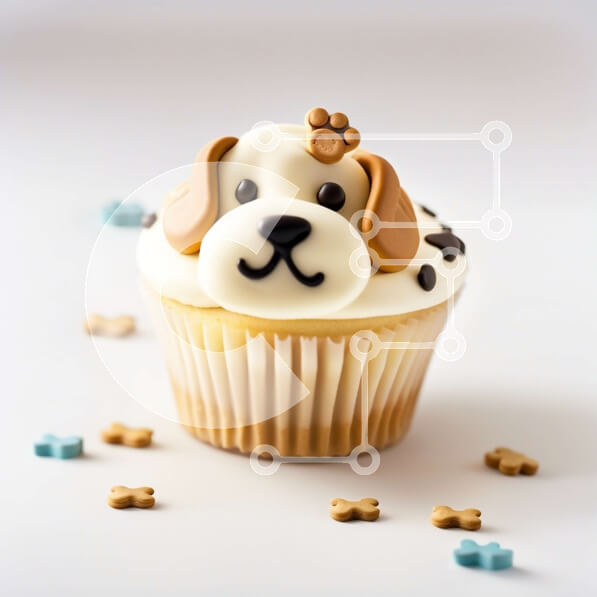 Σετ των 2 Intra Συλλεκτικό Ξύλινο Παζλ Plywood  4mm - Λαχταριστό Cupcake με αξιολάτρευτο στολισμό προσώπου σκύλου Σε Ξύλινο Κουτί - Διαστάσεις: 10x10 cm – 25 κομμάτια