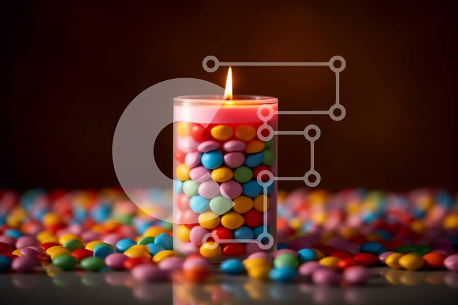 Intra Συλλεκτικό Ξύλινο Παζλ Plywood  4mm - Αναμμένο κερί με πολύχρωμη καραμέλα πασπαλίζει σε σκούρο φόντο Σε Ξύλινο Κουτί - Διαστάσεις Puzzle: 10x10 cm – 25 κομμάτια