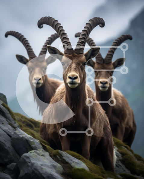 Intra Συλλεκτικό Ξύλινο Παζλ Plywood  4mm - Εκπληκτική εικόνα τριών κερασφόρων ζώων σε βραχώδες βουνό Σε Ξύλινο Κουτί - Διαστάσεις: 10x10 cm – 25 κομμάτια