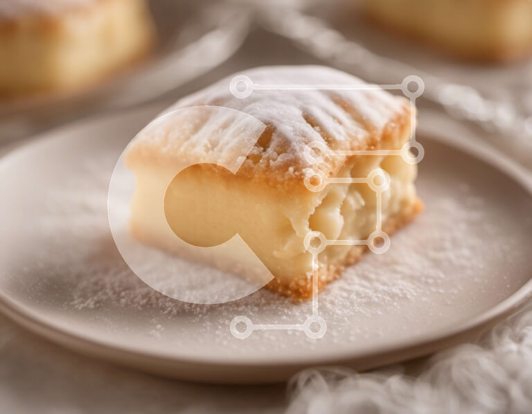 Σετ των 2 Intra Συλλεκτικό Ξύλινο Παζλ Plywood  4mm - Νόστιμο κέικ με ζάχαρη άχνη σε λευκό πιάτο Σε Ξύλινο Κουτί - Διαστάσεις: 10x10 cm – 25 κομμάτια