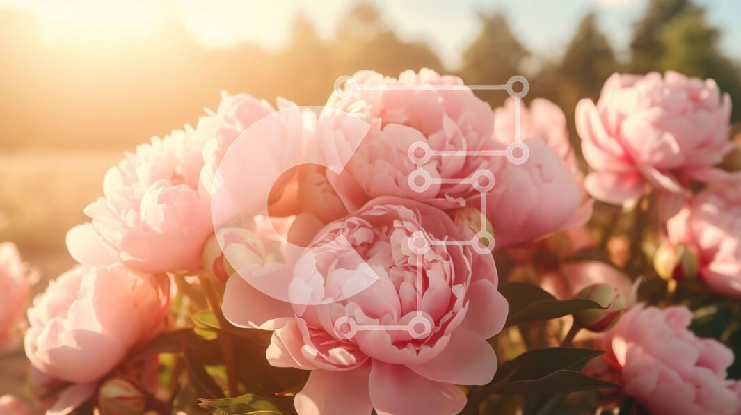 Intra Συλλεκτικό Ξύλινο Παζλ Plywood  4mm - Ροζ παιώνιες σε πλήρη άνθιση με το φως του ήλιου Σε Ξύλινο Κουτί - Διαστάσεις: 10x10 cm – 25 κομμάτια