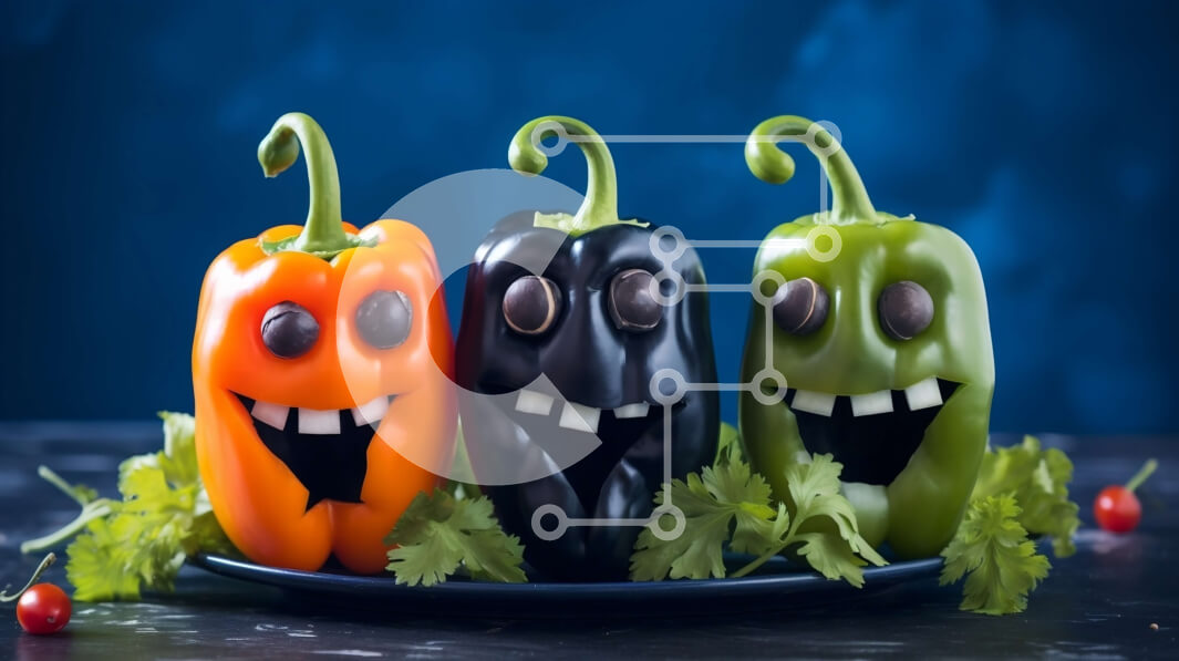 Σετ των 2 Intra Συλλεκτικό Ξύλινο Παζλ Plywood  4mm - Χαμογελώντας πιπεριές στο μπλε πιάτο Σε Ξύλινο Κουτί - Διαστάσεις: 10x10 cm – 25 κομμάτια