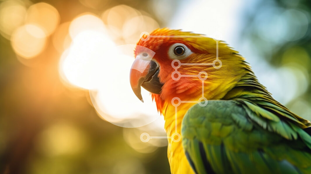 Intra Συλλεκτικό Ξύλινο Παζλ Plywood  4mm - Ζωηρόχρωμος παπαγάλος που στέκεται στα κλαδιά Σε Ξύλινο Κουτί - Διαστάσεις: 10x10 cm – 25 κομμάτια