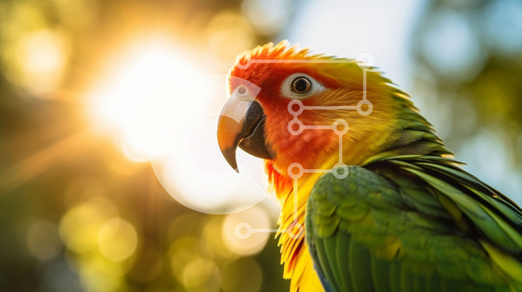 Σετ των 2 Intra Συλλεκτικό Ξύλινο Παζλ Plywood  4mm - Πολύχρωμος παπαγάλος με ανοιχτό ράμφος μπροστά στον ήλιο Σε Ξύλινο Κουτί - Διαστάσεις: 10x10 cm – 25 κομμάτια