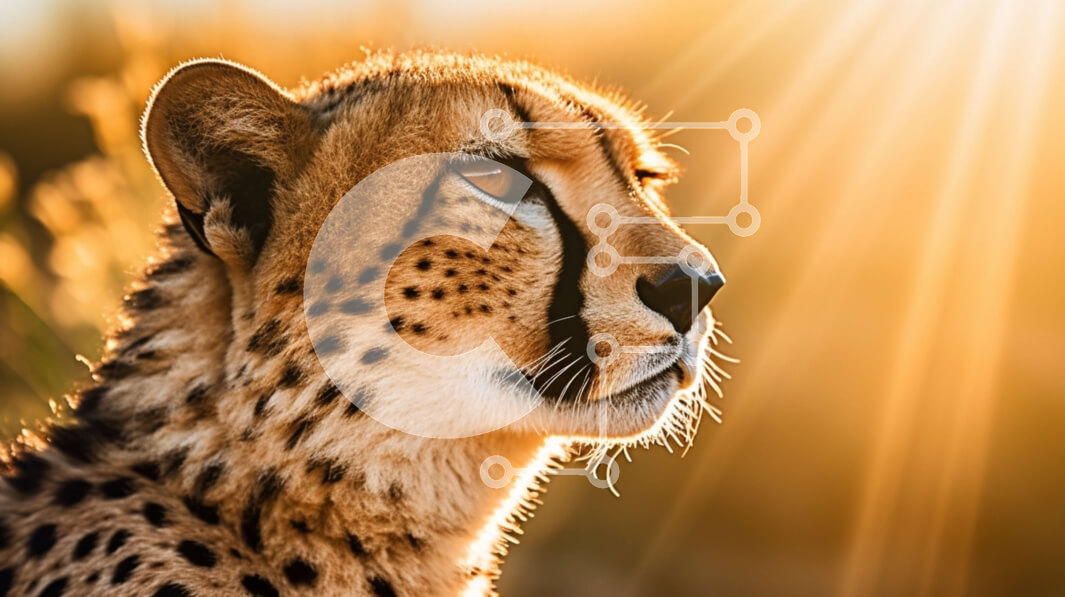 Intra Συλλεκτικό Ξύλινο Παζλ Plywood  4mm - Τσίτα στην άγρια ​​φύση με φόντο ηλιοβασίλεμα Σε Ξύλινο Κουτί - Διαστάσεις: 10x10 cm – 25 κομμάτια