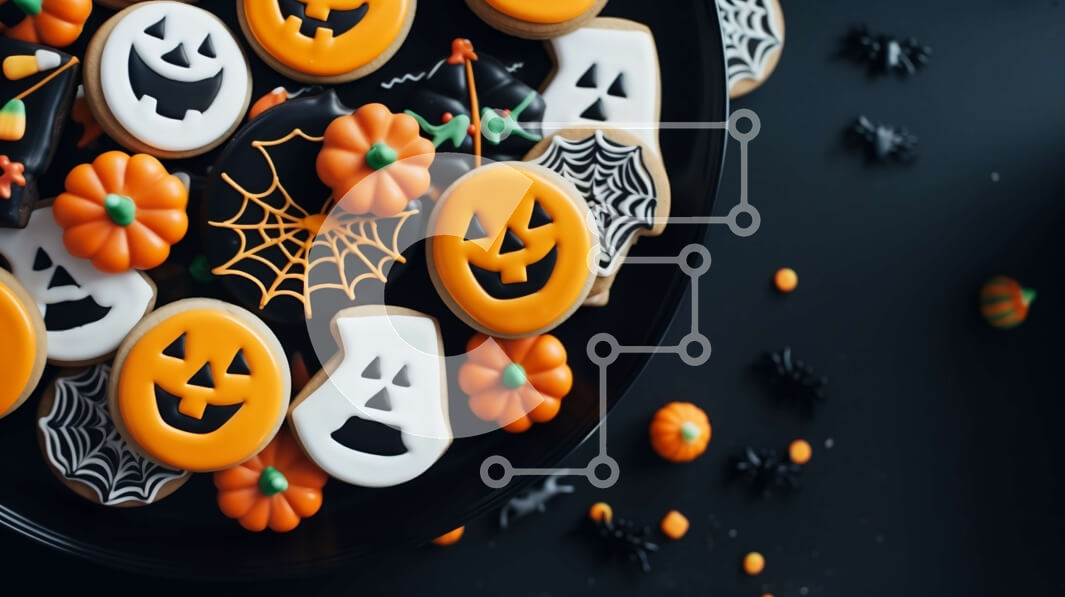 Intra Συλλεκτικό Ξύλινο Παζλ Plywood  4mm - Μπισκότα με θέμα το Halloween με κολοκύθες, μάγισσες και διακοσμήσεις φαντασμάτων Σε Ξύλινο Κουτί - Διαστάσεις Puzzle: 10x10 cm – 25 κομμάτια