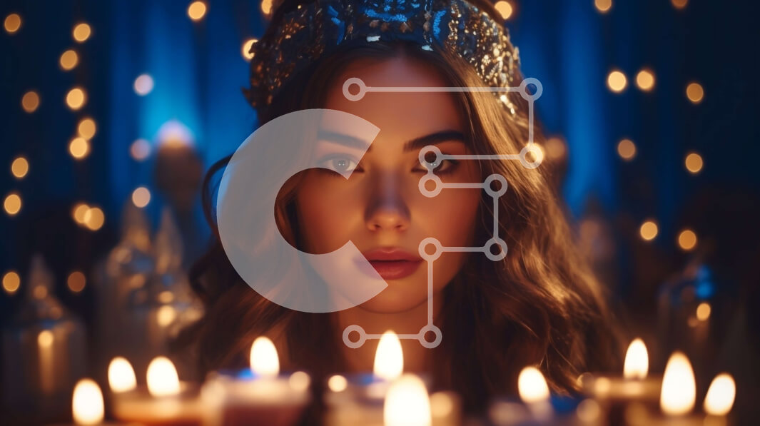 Intra Συλλεκτικό Ξύλινο Παζλ Plywood  4mm - Νεαρή γυναίκα με χρυσό στέμμα με κεριά σε κάθε πλευρά Σε Ξύλινο Κουτί - Διαστάσεις Puzzle: 10x10 cm – 25 κομμάτια